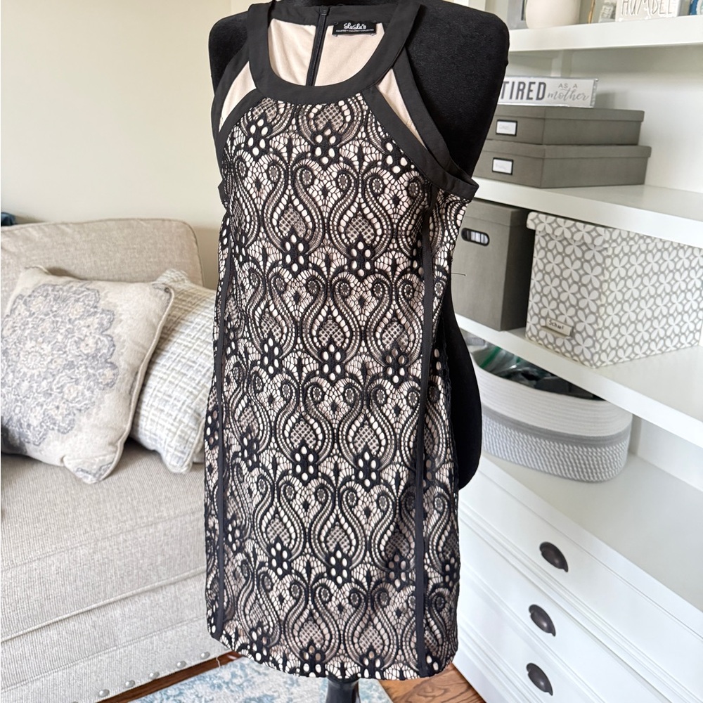 Lulu's Black and Cream Lace Mini Dress